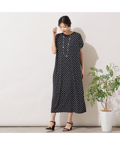 PISANO / ピサーノ ミニ丈・ひざ丈ワンピース | 【手洗いOK】ドットプリント・パワーショルダーサックワンピース | 詳細5
