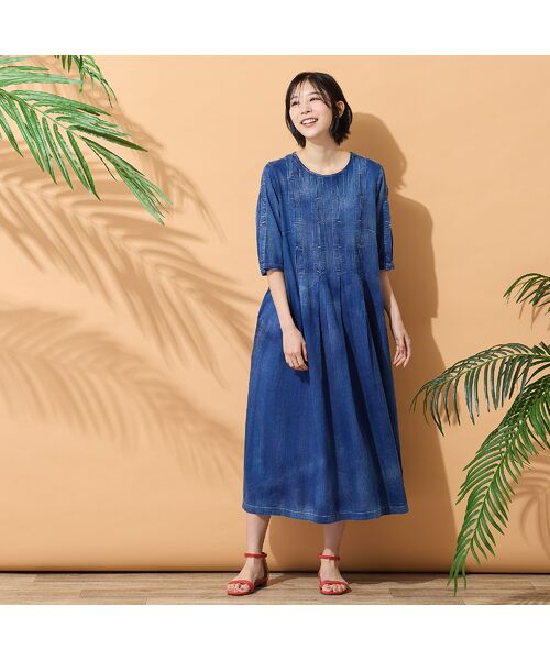 PISANO / ピサーノ ミニ丈・ひざ丈ワンピース | 【綿100％・手洗いOK】ブラスト加工デニムワンピース | 詳細3