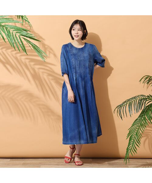 PISANO / ピサーノ ミニ丈・ひざ丈ワンピース | 【綿100％・手洗いOK】ブラスト加工デニムワンピース | 詳細4