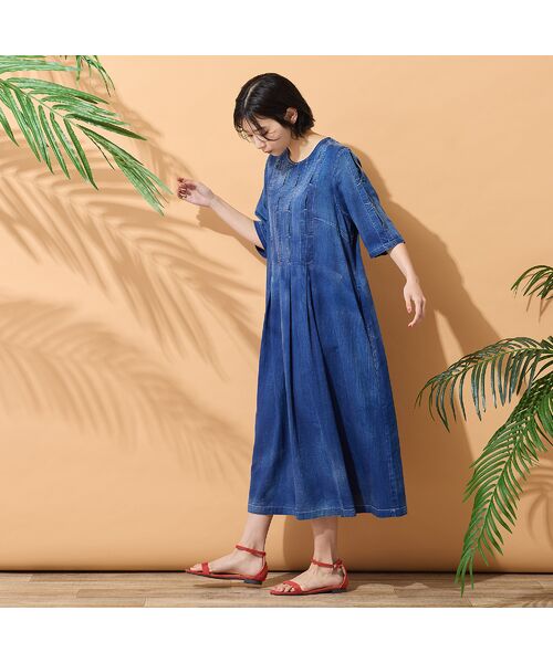 PISANO / ピサーノ ミニ丈・ひざ丈ワンピース | 【綿100％・手洗いOK】ブラスト加工デニムワンピース | 詳細6