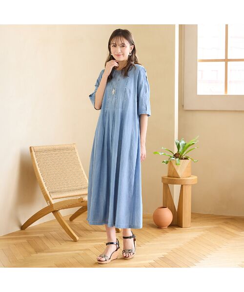 PISANO / ピサーノ ミニ丈・ひざ丈ワンピース | 【綿100％・手洗いOK】ブラスト加工デニムワンピース | 詳細16