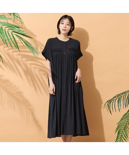 PISANO / ピサーノ ミニ丈・ひざ丈ワンピース | 【手洗いOK】シャリシアーギャザーワンピース（ブラック）