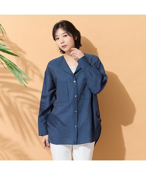 PISANO / ピサーノ シャツ・ブラウス | 【手洗いOK】2Wayヘム・ナチュラルワッシャーブラウス（ダークブルー）