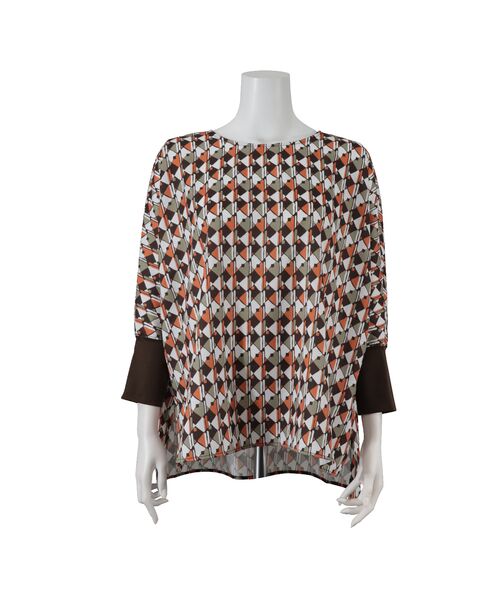 PISANO / ピサーノ シャツ・ブラウス | 【手洗いOK】ドルマンスリーブ・幾何プリントブラウス（オレンジ）