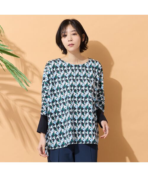 PISANO / ピサーノ シャツ・ブラウス | 【手洗いOK】ドルマンスリーブ・幾何プリントブラウス（ブルー）
