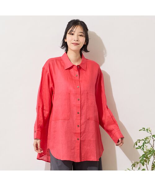 PISANO / ピサーノ シャツ・ブラウス | 【リネン100％・手洗いOK】ビッグポケットオーバーシャツ（オレンジ）