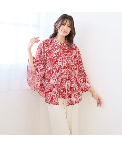PISANO / ピサーノ シャツ・ブラウス | 【手洗いOK】3Way・花火プリントケープブラウス（オレンジ）