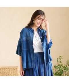 PISANO / ピサーノ シャツ・ブラウス | 【綿100％・手洗いOK・セットアップ対応】ブラスト加工クロップトデニムシャツ