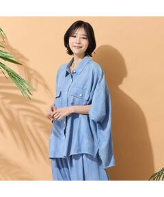 PISANO / ピサーノ シャツ・ブラウス | 【綿100％・手洗いOK・セットアップ対応】ブラスト加工クロップトデニムシャツ