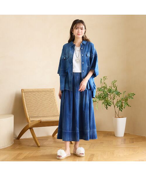 PISANO / ピサーノ シャツ・ブラウス | 【綿100％・手洗いOK・セットアップ対応】ブラスト加工クロップトデニムシャツ | 詳細1