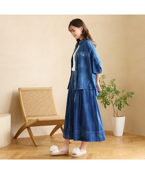 PISANO / ピサーノ シャツ・ブラウス | 【綿100％・手洗いOK・セットアップ対応】ブラスト加工クロップトデニムシャツ | 詳細4