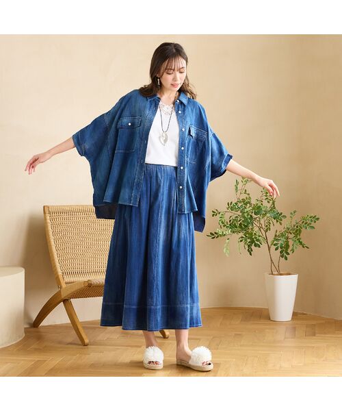 PISANO / ピサーノ シャツ・ブラウス | 【綿100％・手洗いOK・セットアップ対応】ブラスト加工クロップトデニムシャツ | 詳細5