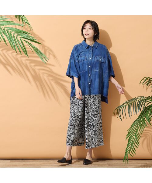 PISANO / ピサーノ シャツ・ブラウス | 【綿100％・手洗いOK・セットアップ対応】ブラスト加工クロップトデニムシャツ | 詳細6