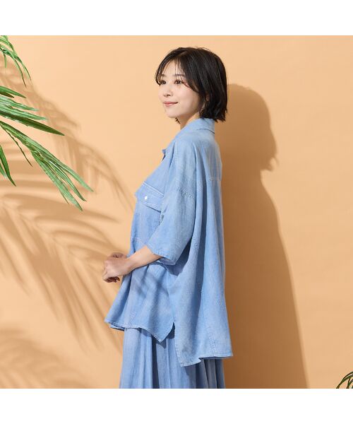 PISANO / ピサーノ シャツ・ブラウス | 【綿100％・手洗いOK・セットアップ対応】ブラスト加工クロップトデニムシャツ | 詳細8