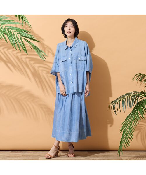 PISANO / ピサーノ シャツ・ブラウス | 【綿100％・手洗いOK・セットアップ対応】ブラスト加工クロップトデニムシャツ | 詳細10