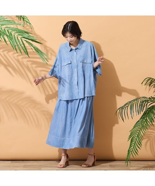 PISANO / ピサーノ シャツ・ブラウス | 【綿100％・手洗いOK・セットアップ対応】ブラスト加工クロップトデニムシャツ | 詳細11