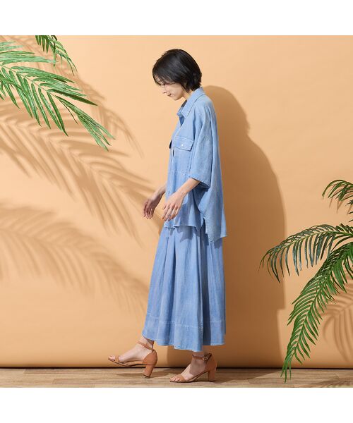 PISANO / ピサーノ シャツ・ブラウス | 【綿100％・手洗いOK・セットアップ対応】ブラスト加工クロップトデニムシャツ | 詳細12