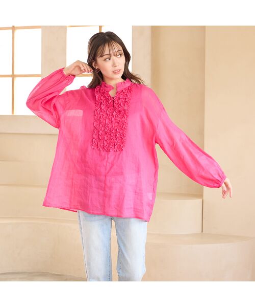 PISANO / ピサーノ シャツ・ブラウス | 【手洗いOK】コットンリネン・フロントフリルブラウス（ピンク）