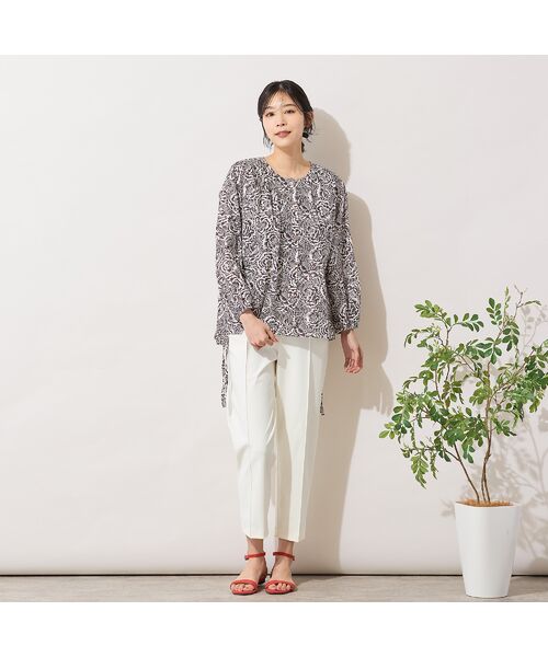 PISANO / ピサーノ シャツ・ブラウス | 【手洗いOK・綿100％・リバティコラボ】サイドドロスト・ラウンドネックブラウス | 詳細3