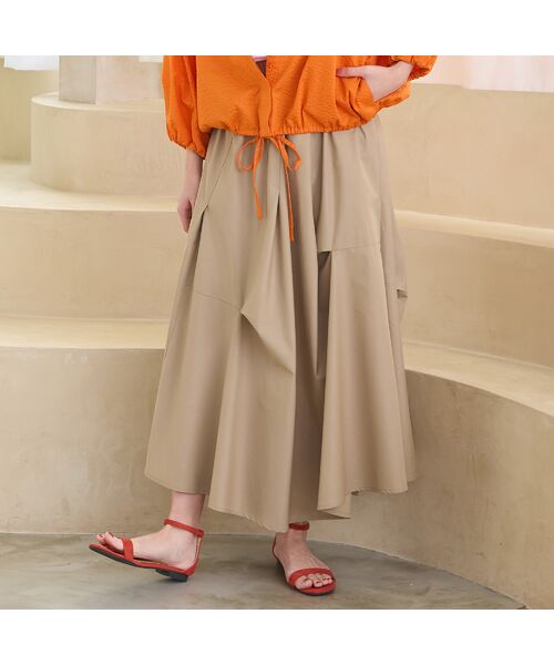 PISANO / ピサーノ ミニ・ひざ丈スカート | 【手洗いOK・セットアップ対応】タイプライター・ボリュームタックスカート（ベージュ）