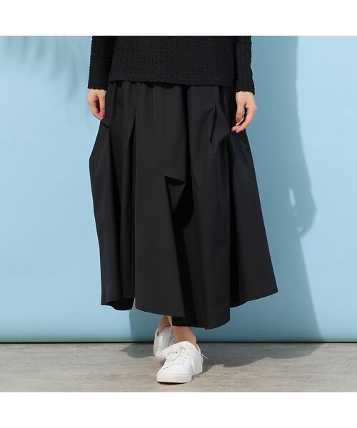 PISANO / ピサーノ ミニ・ひざ丈スカート | 【手洗いOK・セットアップ対応】タイプライター・ボリュームタックスカート（ブラック）