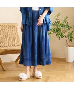 PISANO / ピサーノ ミニ・ひざ丈スカート | 【綿100％・手洗いOK・セットアップ対応】ブラスト加工デニムボリュームスカート