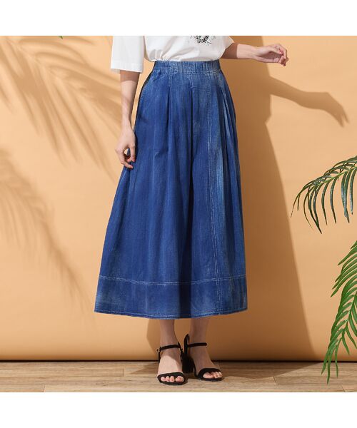 PISANO / ピサーノ ミニ・ひざ丈スカート | 【綿100％・手洗いOK・セットアップ対応】ブラスト加工デニムボリュームスカート | 詳細1