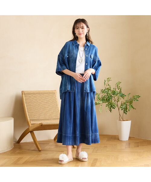 PISANO / ピサーノ ミニ・ひざ丈スカート | 【綿100％・手洗いOK・セットアップ対応】ブラスト加工デニムボリュームスカート | 詳細3