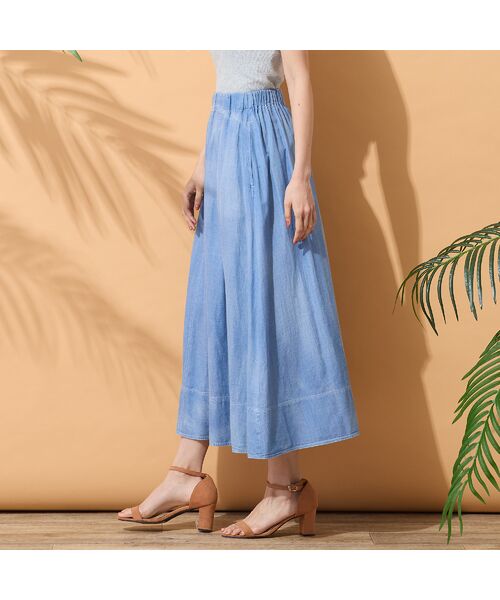 PISANO / ピサーノ ミニ・ひざ丈スカート | 【綿100％・手洗いOK・セットアップ対応】ブラスト加工デニムボリュームスカート | 詳細5