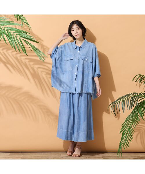 PISANO / ピサーノ ミニ・ひざ丈スカート | 【綿100％・手洗いOK・セットアップ対応】ブラスト加工デニムボリュームスカート | 詳細8