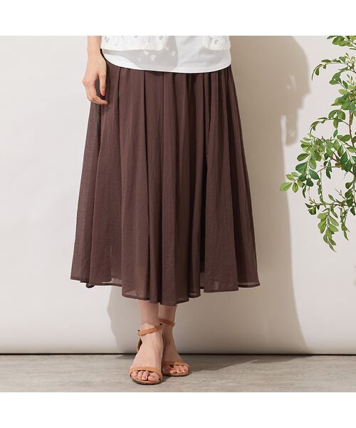 PISANO / ピサーノ ミニ・ひざ丈スカート | 【手洗いOK・綿100％】綿シフォンスカート（ブラウン）
