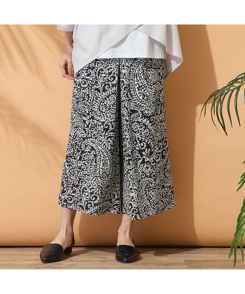 PISANO / ピサーノ ショート・ハーフ・半端丈パンツ | 【手洗いOK・セットアップ対応】ペイズリープリントイージーパンツ（ブラック）