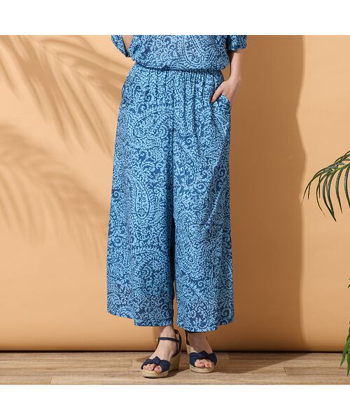 PISANO / ピサーノ ショート・ハーフ・半端丈パンツ | 【手洗いOK・セットアップ対応】ペイズリープリントイージーパンツ（ブルー）