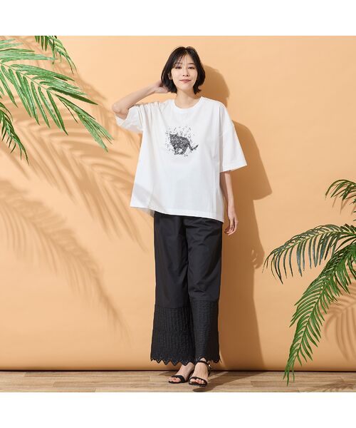 PISANO / ピサーノ その他パンツ | 【手洗いOK・セットアップ対応】カットワーク刺繍タックワイドパンツ | 詳細1