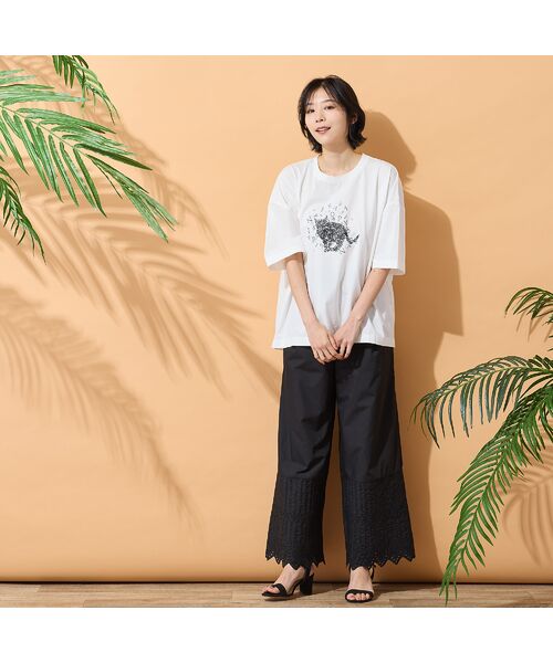 PISANO / ピサーノ その他パンツ | 【手洗いOK・セットアップ対応】カットワーク刺繍タックワイドパンツ | 詳細2