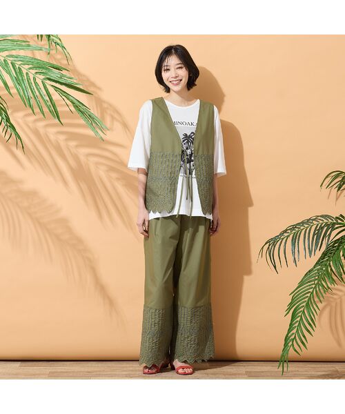 PISANO / ピサーノ その他パンツ | 【手洗いOK・セットアップ対応】カットワーク刺繍タックワイドパンツ | 詳細7