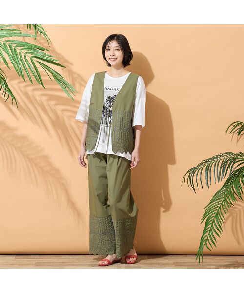PISANO / ピサーノ その他パンツ | 【手洗いOK・セットアップ対応】カットワーク刺繍タックワイドパンツ | 詳細8