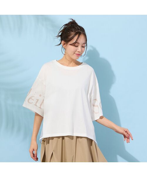 PISANO / ピサーノ カットソー | 【手洗いOK・紫外線防止・接触冷感】『Soleil』袖プリントカットソー（オフ）