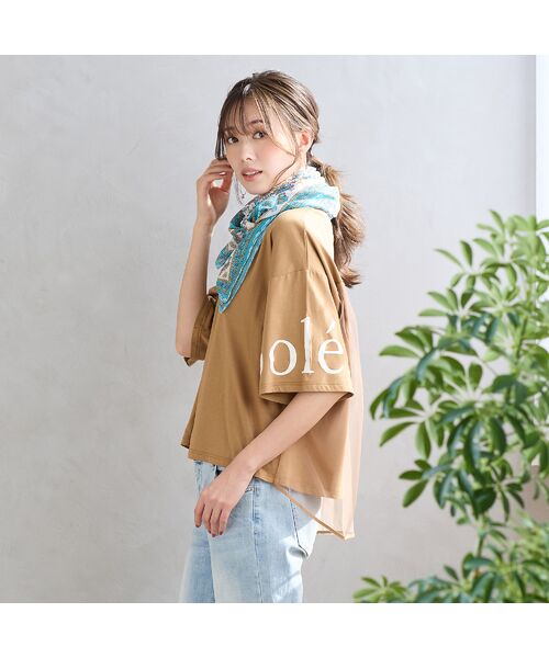 PISANO / ピサーノ カットソー | 【手洗いOK・紫外線防止・接触冷感】『Soleil』袖プリントカットソー（キャメル）