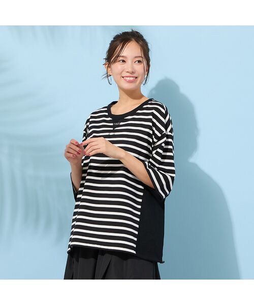 PISANO / ピサーノ カットソー | 【手洗いOK・綿100％】ボーダーリラックスカットソー（ブラック）