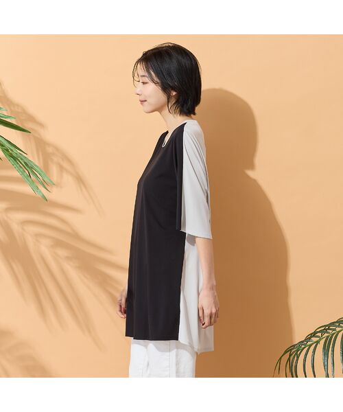 PISANO / ピサーノ カットソー | 【手洗いOK・接触冷感】バイカラー切り替えVネックチュニック | 詳細1