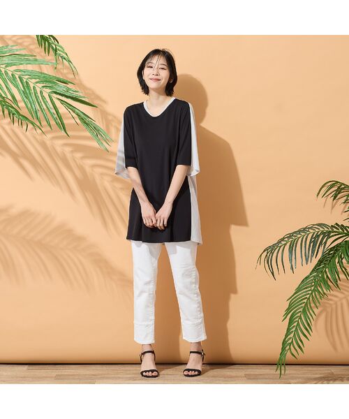 PISANO / ピサーノ カットソー | 【手洗いOK・接触冷感】バイカラー切り替えVネックチュニック | 詳細3