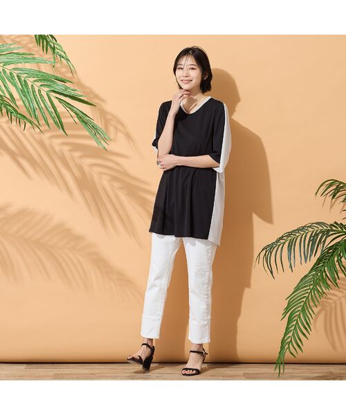 PISANO / ピサーノ カットソー | 【手洗いOK・接触冷感】バイカラー切り替えVネックチュニック | 詳細4