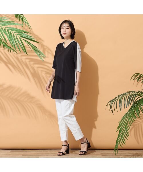 PISANO / ピサーノ カットソー | 【手洗いOK・接触冷感】バイカラー切り替えVネックチュニック | 詳細7