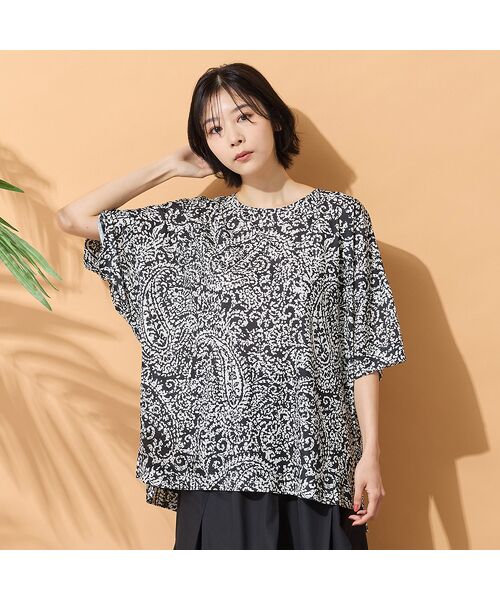 PISANO / ピサーノ カットソー | 【手洗いOK・セットアップ対応】ペイズリープリントカットソー（ブラック）