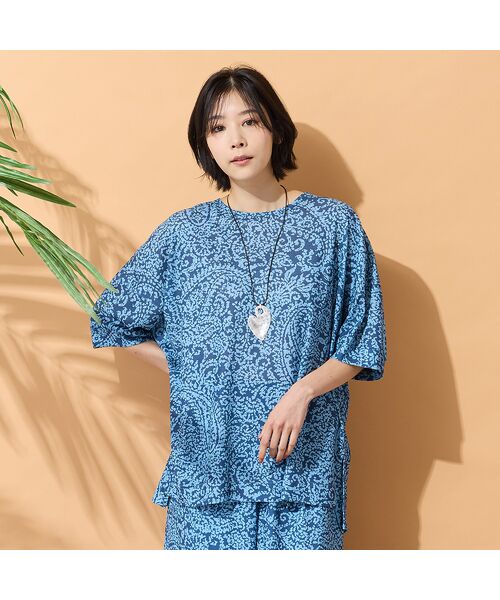 PISANO / ピサーノ カットソー | 【手洗いOK・セットアップ対応】ペイズリープリントカットソー（ブルー）