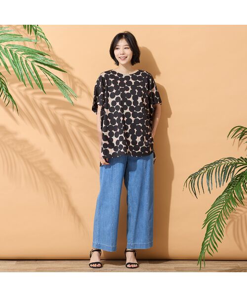 PISANO / ピサーノ カットソー | 【手洗いOK・綿100％】マルチドットプリントパワーショルダートップ | 詳細1