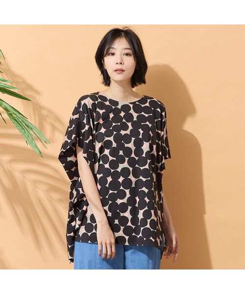 PISANO / ピサーノ カットソー | 【手洗いOK・綿100％】マルチドットプリントパワーショルダートップ（ピンク）