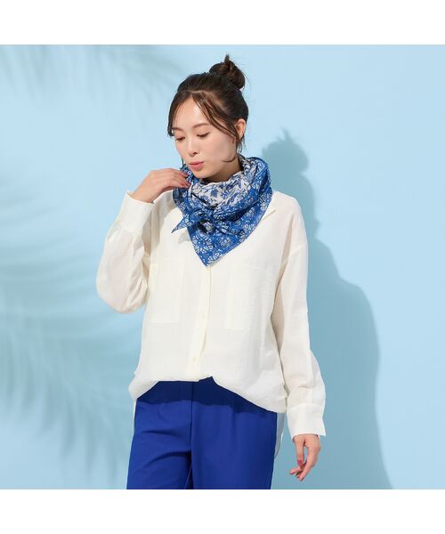 PISANO / ピサーノ マフラー・ショール・スヌード・ストール | 【綿100％】ビッグスクエア・フラワープリントストール | 詳細1