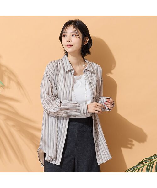 PISANO / ピサーノ シャツ・ブラウス | 【手洗いOK】マルチストライプ柄シャツ（ライトブラウン）